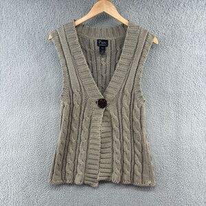 Pure Handknit Taupe Brown 100% Cotton Cable Knit Button Front Sweater Vest XS/S